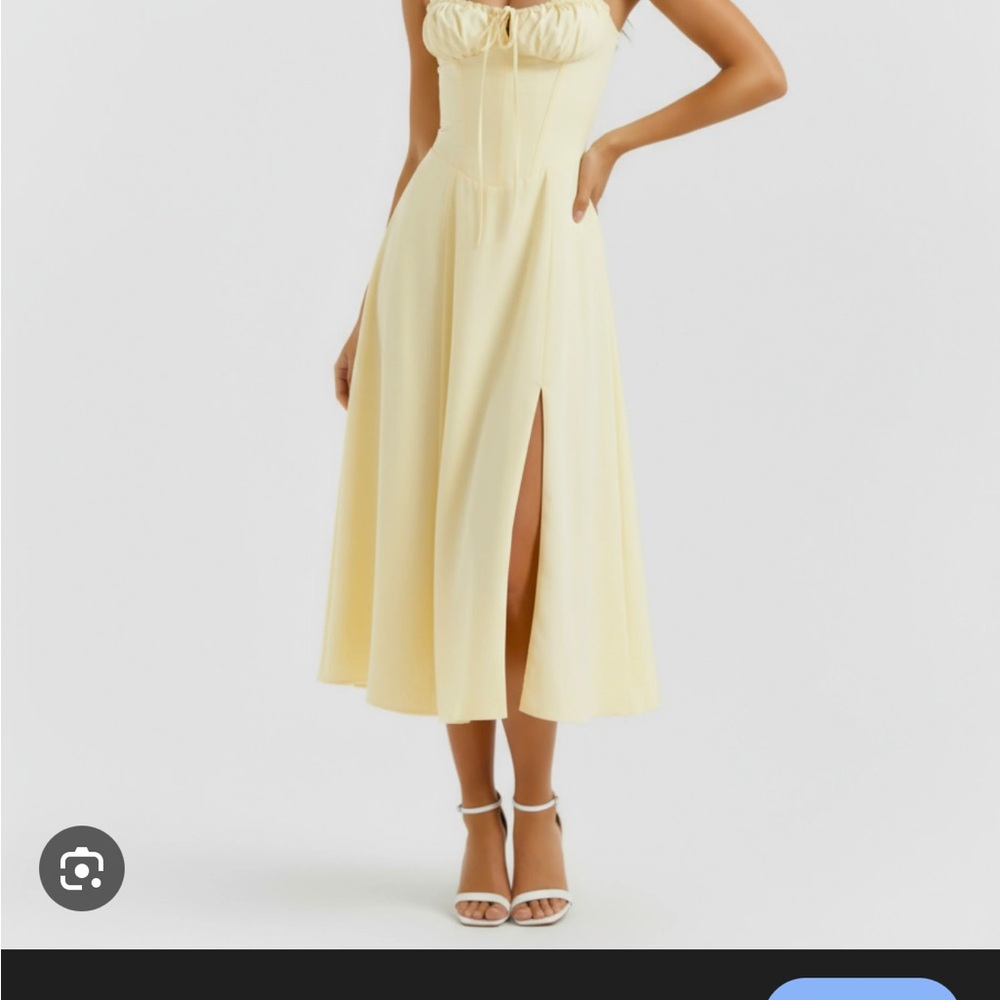 New Almond Muse Elegant Yellow Midi Dress